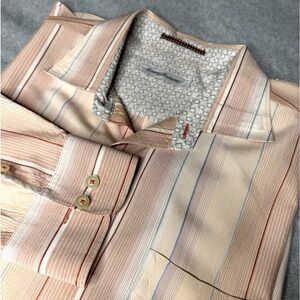 Tommy Bahama 100% Silk Long Sleeve Vertical Striped Button Down Shirt Size Large